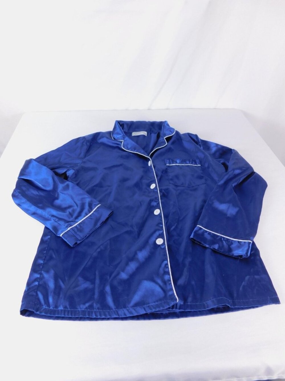 SWOMOG Pajama Top Womens XS Blue Satin Button Front Long Sleeve Sleepwear